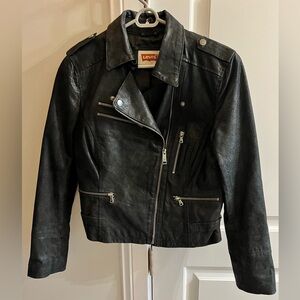 Levi Black Leather Jacket- Gently Worn Medium